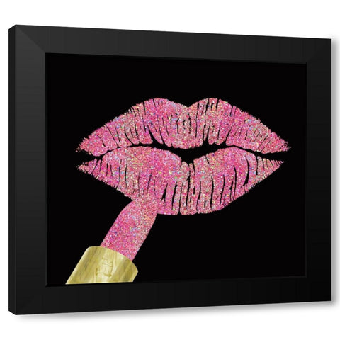 Iridescent Glitter Kiss Pink Black Modern Wood Framed Art Print with Double Matting by Lavoie, Tina