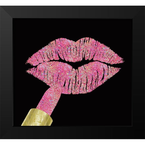 Iridescent Glitter Kiss Pink Black Modern Wood Framed Art Print by Lavoie, Tina