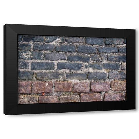 Old Montreal Bi-Color Cobblestone Street Black Modern Wood Framed Art Print with Double Matting by Lavoie, Tina