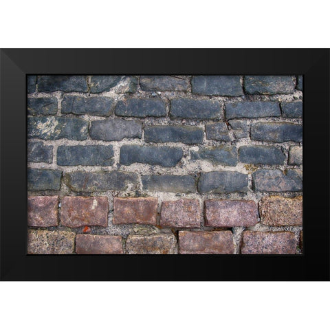 Old Montreal Bi-Color Cobblestone Street Black Modern Wood Framed Art Print by Lavoie, Tina