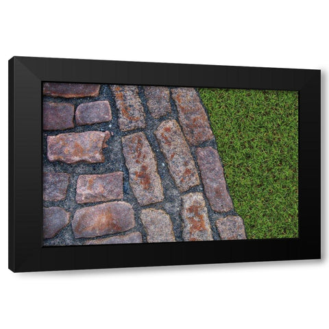 Old Montreal Cobblestones and Grass 01 Black Modern Wood Framed Art Print with Double Matting by Lavoie, Tina