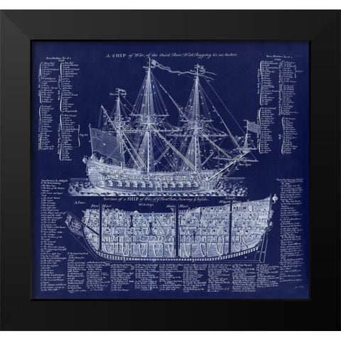 British War Ship Blueprint Black Modern Wood Framed Art Print by Lavoie, Tina