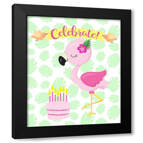 Flamingo Celebrate Black Modern Wood Framed Art Print by Lavoie, Tina