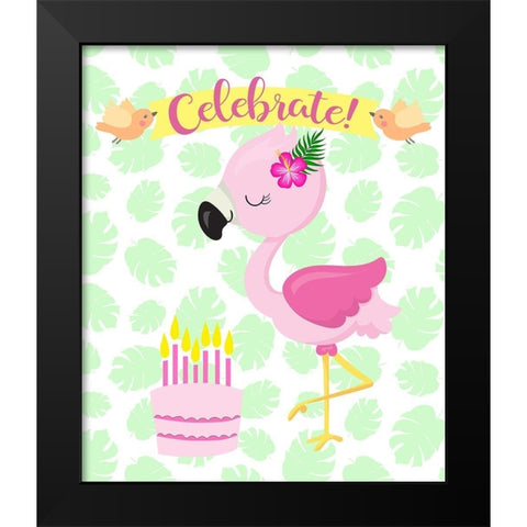 Flamingo Celebrate Black Modern Wood Framed Art Print by Lavoie, Tina