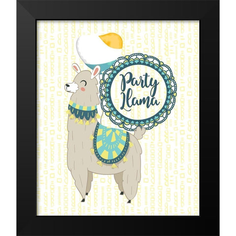 Party Llama Black Modern Wood Framed Art Print by Lavoie, Tina