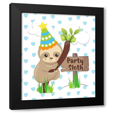 Party Sloth Black Modern Wood Framed Art Print by Lavoie, Tina