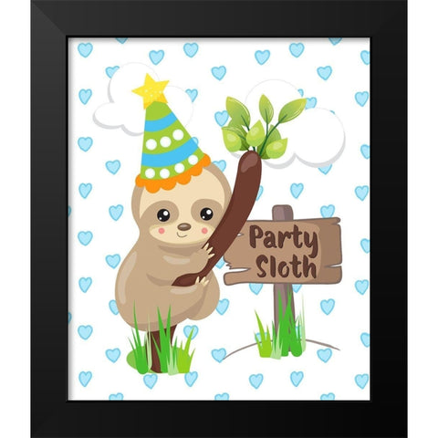 Party Sloth Black Modern Wood Framed Art Print by Lavoie, Tina