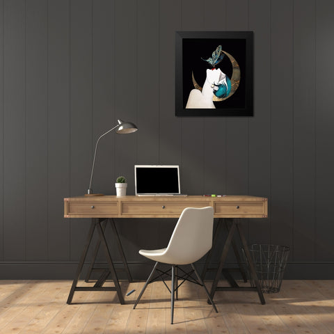 Butterfly Kiss Art Deco Woman Black Modern Wood Framed Art Print by Lavoie, Tina