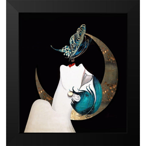 Butterfly Kiss Art Deco Woman Black Modern Wood Framed Art Print by Lavoie, Tina