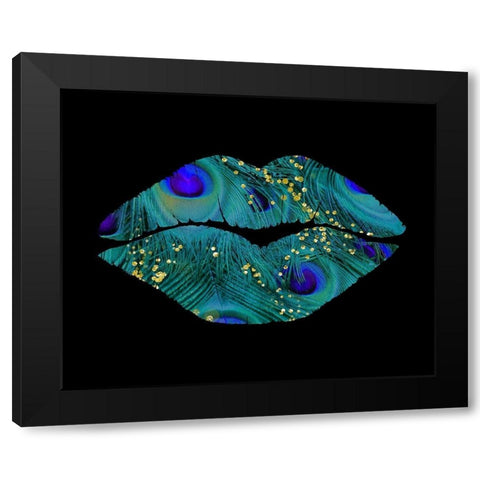 Peacock Kiss Black Modern Wood Framed Art Print by Lavoie, Tina