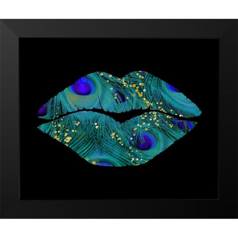 Peacock Kiss Black Modern Wood Framed Art Print by Lavoie, Tina