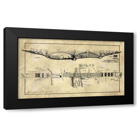 George Washington Bridge Blueprint Industrial Farmhouse Black Modern Wood Framed Art Print with Double Matting by Lavoie, Tina