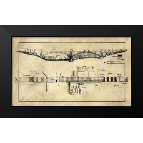 George Washington Bridge Blueprint Industrial Farmhouse Black Modern Wood Framed Art Print by Lavoie, Tina