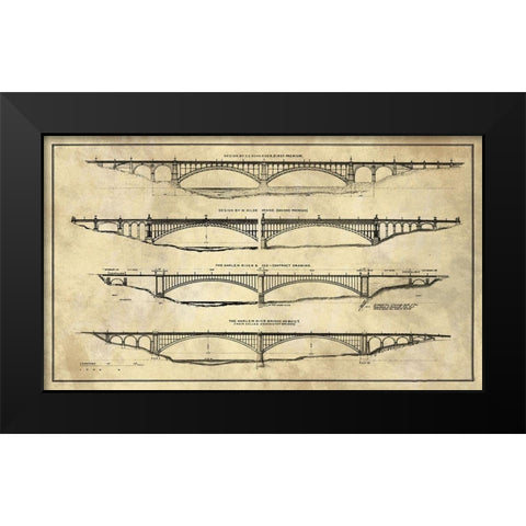 George Washington Bridge Proposal Plans Industrial Farmhouse Black Modern Wood Framed Art Print by Lavoie, Tina