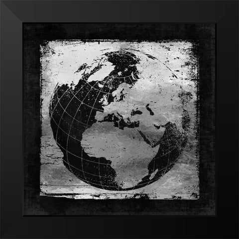 Silver Vintage earth With Grid Lines Black Modern Wood Framed Art Print by Lavoie, Tina