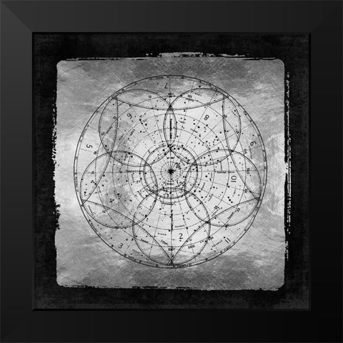 Silver Vintage Star Chart Sky Map 1880 Black Modern Wood Framed Art Print by Lavoie, Tina