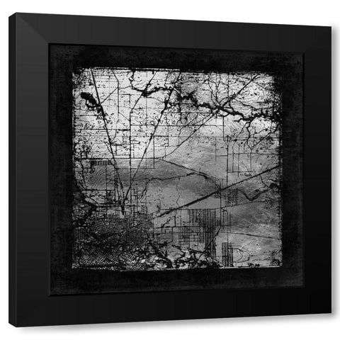 Silver Vintage Topographic and Road Map Black Modern Wood Framed Art Print with Double Matting by Lavoie, Tina