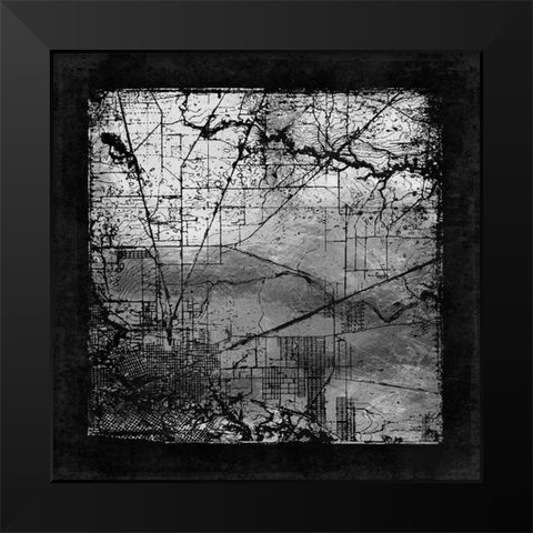 Silver Vintage Topographic and Road Map Black Modern Wood Framed Art Print by Lavoie, Tina