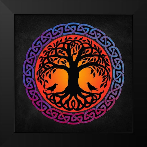 Yggdrasil World Tree with Huginn and Muninn Black Modern Wood Framed Art Print by Lavoie, Tina