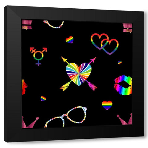 LGBTQ Icon Pattern Black Modern Wood Framed Art Print with Double Matting by Lavoie, Tina
