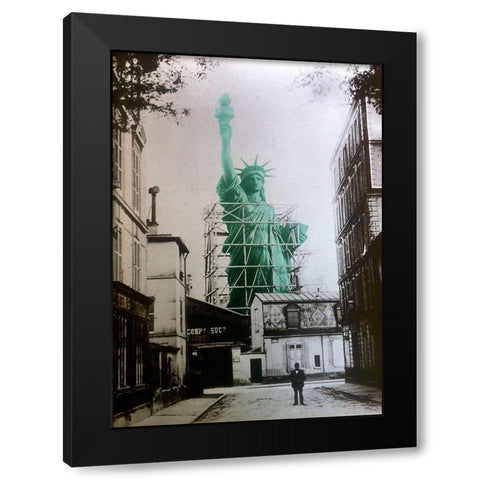 Lady Liberty Construction 1885 Black Modern Wood Framed Art Print with Double Matting by Lavoie, Tina