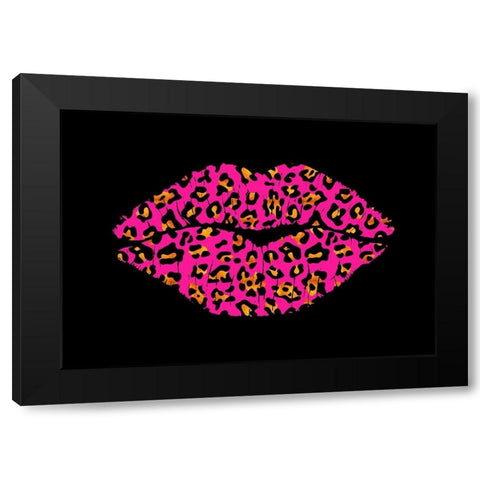 Pink Leopard Lips Black Modern Wood Framed Art Print with Double Matting by Lavoie, Tina