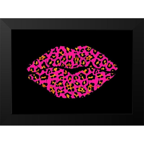 Pink Leopard Lips Black Modern Wood Framed Art Print by Lavoie, Tina