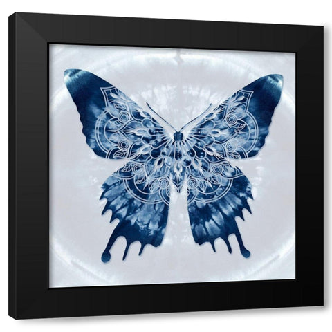 Butterfly Indigo Batik Mandala Black Modern Wood Framed Art Print with Double Matting by Lavoie, Tina
