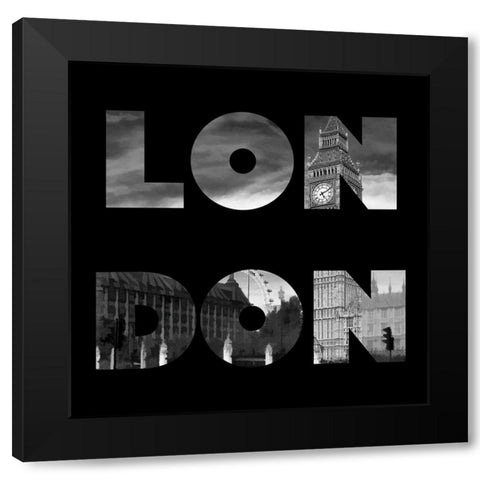 London Typography Black Modern Wood Framed Art Print by Lavoie, Tina