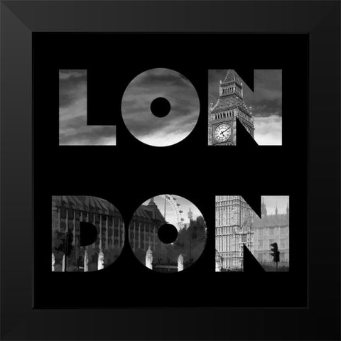 London Typography Black Modern Wood Framed Art Print by Lavoie, Tina