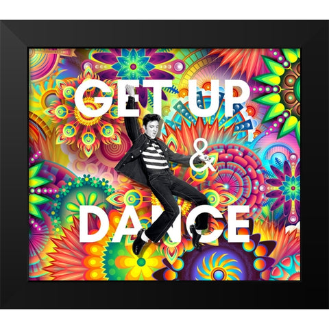 Get Up and Dance Elvis Psychodelic Black Modern Wood Framed Art Print by Mitchell, Tina