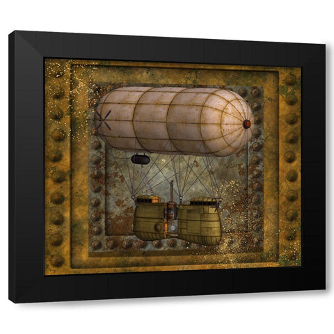 Steampunk Zeppelin Balloon Black Modern Wood Framed Art Print by Mitchell, Tina