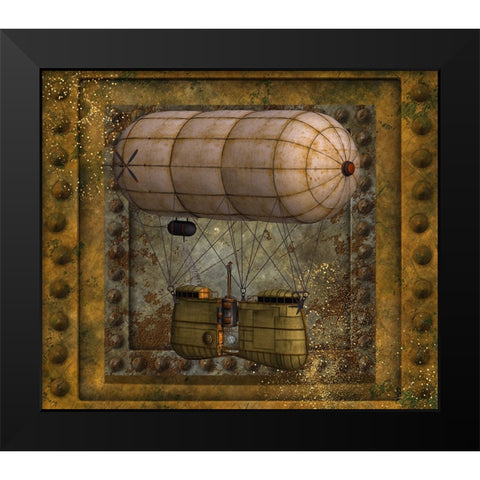 Steampunk Zeppelin Balloon Black Modern Wood Framed Art Print by Mitchell, Tina