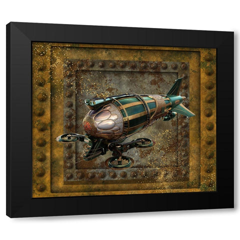 Steampunk Zeppelin Drone Black Modern Wood Framed Art Print by Mitchell, Tina