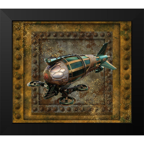 Steampunk Zeppelin Drone Black Modern Wood Framed Art Print by Mitchell, Tina