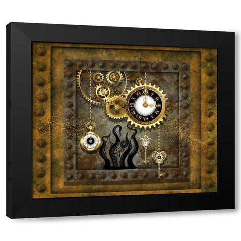 Steampunk Octopus Clockworks Black Modern Wood Framed Art Print with Double Matting by Mitchell, Tina