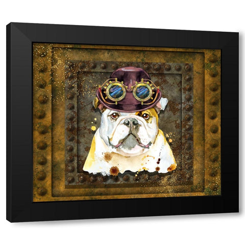 Steampunk Bulldog Black Modern Wood Framed Art Print by Mitchell, Tina