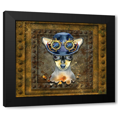 Steampunk Miniature Pinscher Black Modern Wood Framed Art Print by Mitchell, Tina