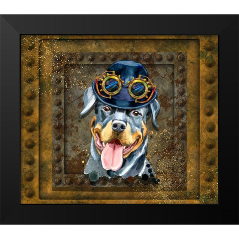 Steampunk Rotweiler Black Modern Wood Framed Art Print by Mitchell, Tina