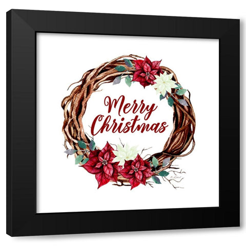 Merry Christmas Vine Wreath Black Modern Wood Framed Art Print with Double Matting by Mitchell, Tina