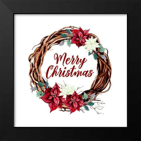 Merry Christmas Vine Wreath Black Modern Wood Framed Art Print by Mitchell, Tina