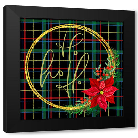Tartan Wreath Ho Ho Ho Black Modern Wood Framed Art Print by Mitchell, Tina