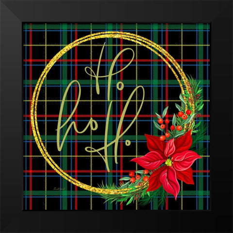 Tartan Wreath Ho Ho Ho Black Modern Wood Framed Art Print by Mitchell, Tina