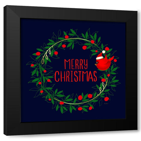 Merry Christmas Cardinal Wreath Black Modern Wood Framed Art Print by Mitchell, Tina