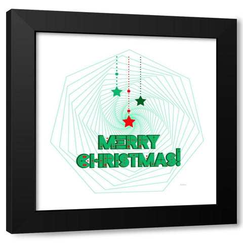 Merry Christmas Geometric Wreath Black Modern Wood Framed Art Print by Mitchell, Tina