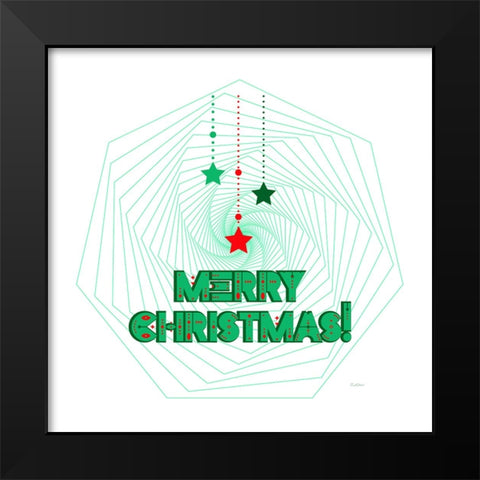 Merry Christmas Geometric Wreath Black Modern Wood Framed Art Print by Mitchell, Tina