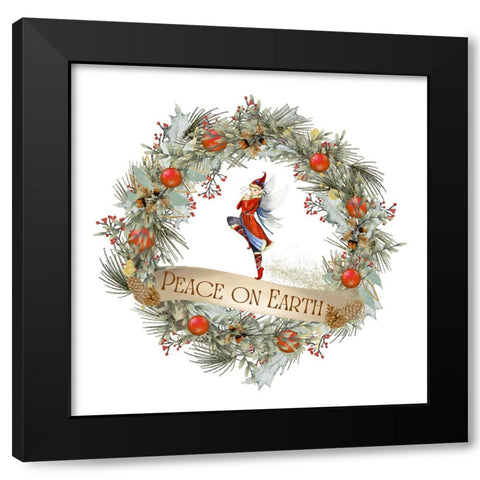 Peace On Earth Wreath Black Modern Wood Framed Art Print with Double Matting by Mitchell, Tina