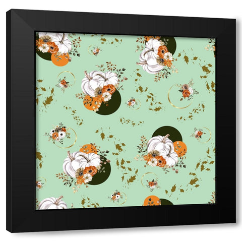 Pumpkin Flower Mint Black Modern Wood Framed Art Print with Double Matting by Mitchell, Tina