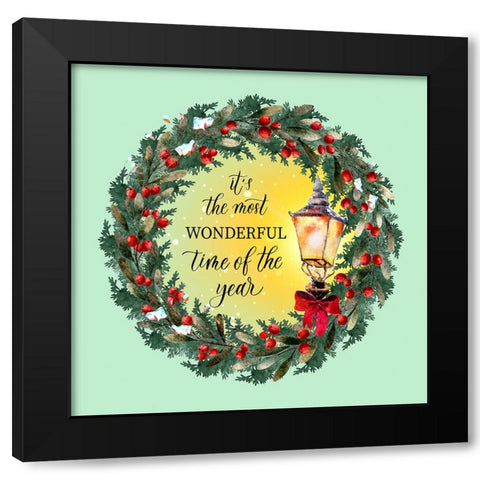 Wonderful Time of the Year Wreath Black Modern Wood Framed Art Print with Double Matting by Mitchell, Tina