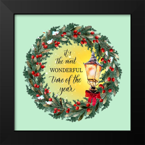 Wonderful Time of the Year Wreath Black Modern Wood Framed Art Print by Mitchell, Tina